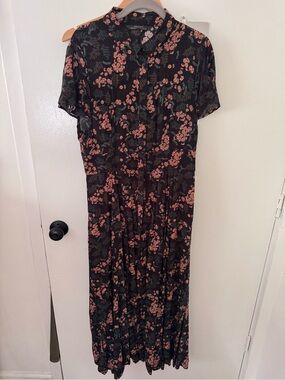 Zara Black Maxi Dress with Coral Floral Print